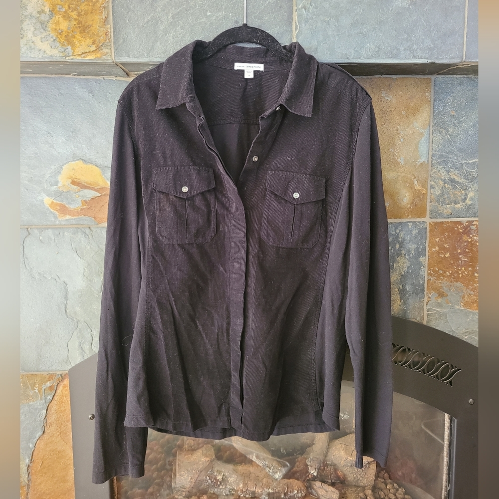 James Perse Black Corduroy Button Down Utility Style Shirt Size 4/ women’s XL